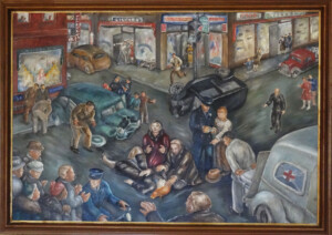 Louise Ronnebeck, Car Accident at Aylard's Corner (Denver), oil on canvas, 1937