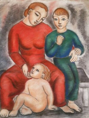 Louise Ronnebeck, Mother and Children, pastel on paper, undated
