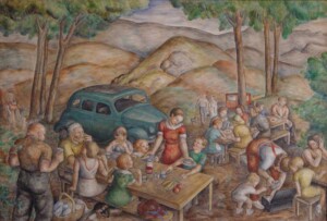 Louise Ronnebeck, Mountain Picnic, tempera on board, 1936
