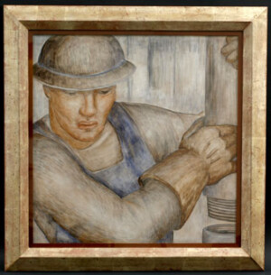 Louise Ronnebeck, Oil Rigger, Mural Study for Amarillo Post Office, tempera on paper, mounted on board, 1941