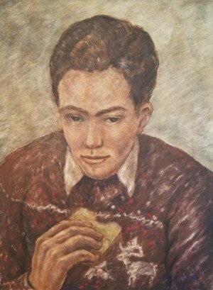 Louise Ronnebeck, Young Man Eating a Sandwich, oil on board, c1942