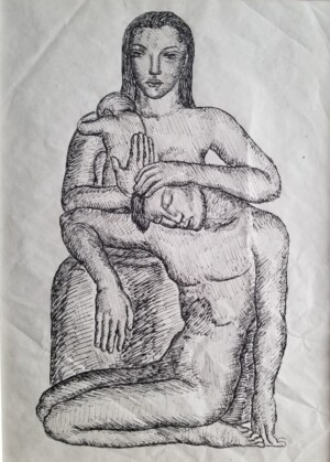 Arnold Ronnebeck, Parents and Child, ink on paper, c1930