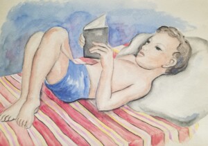 Louise Ronnebeck, Portrait of my Son Reading, watercolor on paper, c1937